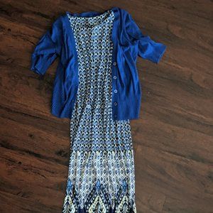 Royal Blue & Off-White Maxi with Shrug